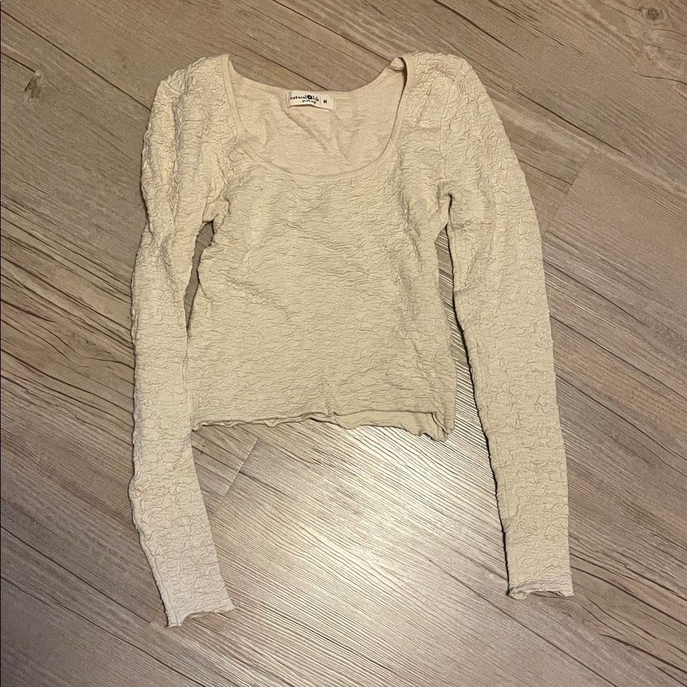 NATURAL LIFE Cream Textured Long Sleeve Top